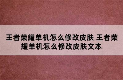 王者荣耀单机怎么修改皮肤 王者荣耀单机怎么修改皮肤文本